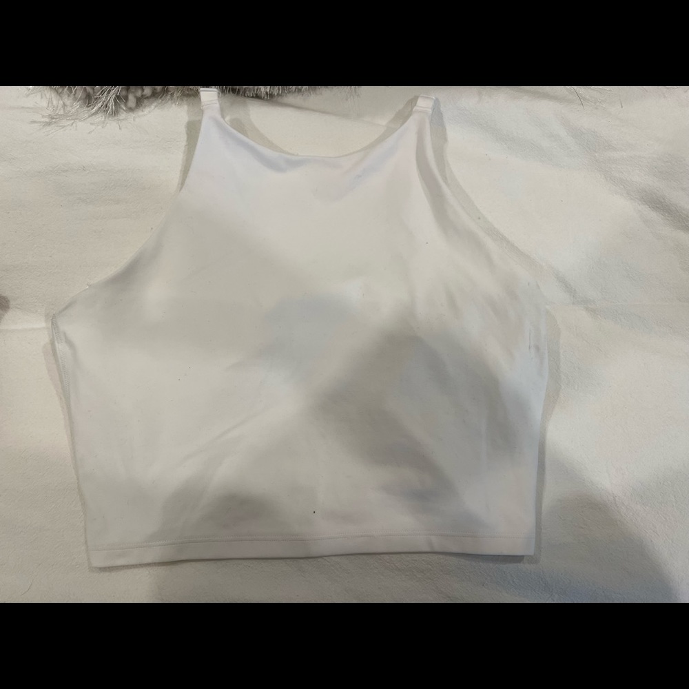 White Athleta high neck crop tank